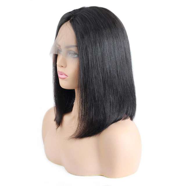 Amoy Virgin Hair 13*4 Bob Lace Short Straight Human Natural Black Remy Hair Wigs