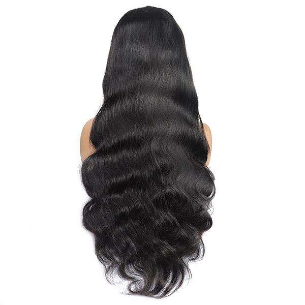 Amoy Virgin Hair 4*4 Natural Black Hairline Body Wave Human Hair Lace Front Wigs