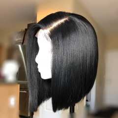 Amoy Virgin Hair T Part 100% Human Natural Black Remy Hair Bob Lace Short Straight Wigs