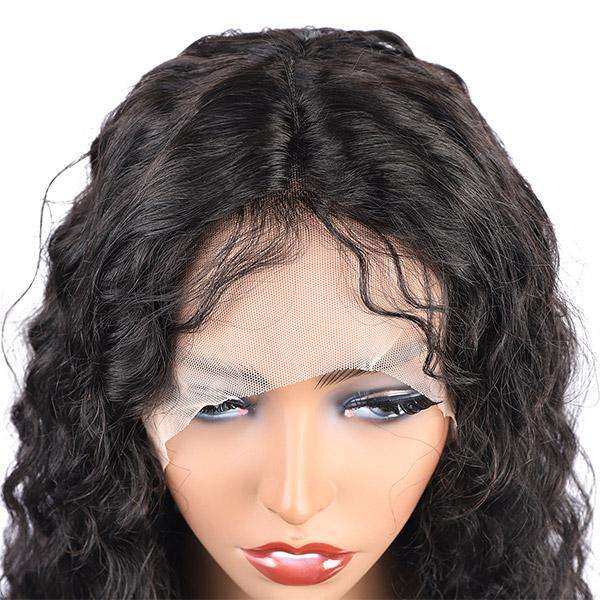 Amoy Virgin Hair 13*4 Natural Black Hairline Deep Wave Human Hair Lace Front Wigs