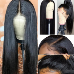 Amoy Virgin Hair 13*4 Natural Black Hairline Straight Human Hair Lace Front Wigs