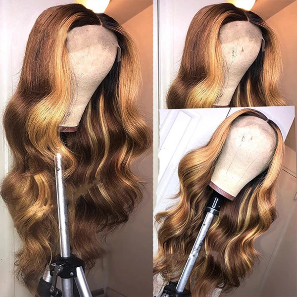 Amoy Virgin Hair 13*4  P4/27 Highlight Honey Blonde Straight Human Hair Lace Front Wigs