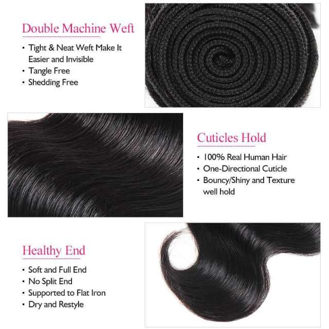 Amoy Virgin Hair Body Wave 8A Remy Hair 3 Bundles with 4*4 Lace Closure
