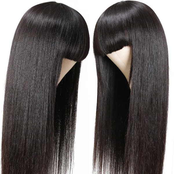 【Amoy Virgin Hair】 Natural Color  Machine Made Long Straight Virgin Hair Wigs 130%-180% Density