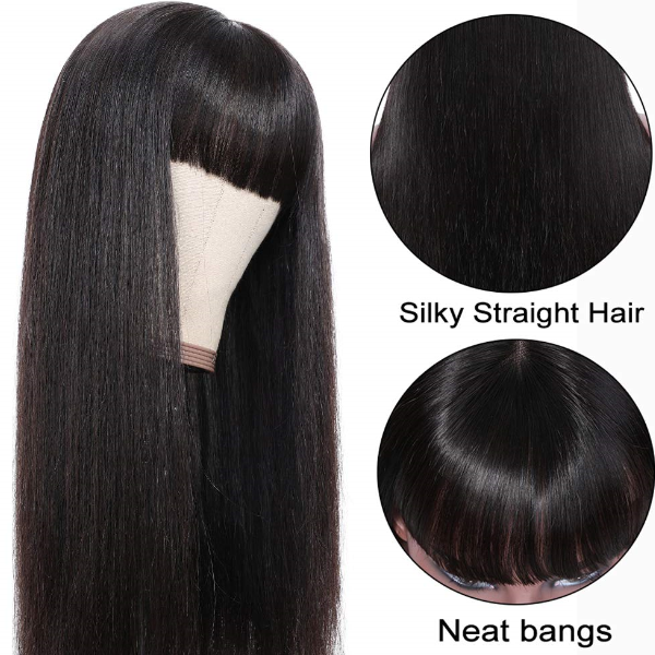 【Amoy Virgin Hair】 Natural Color  Machine Made Long Straight Virgin Hair Wigs 130%-180% Density