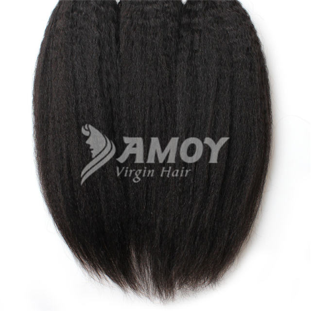 Amoy Virgin Hair Yaki Straight  8A Remy Hair 3 Bundles with 4*4 Lace Closure