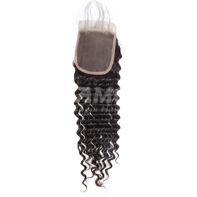 Amoy Virgin Hair Deep Wave 8A Remy Hair 3 Bundles with 4*4 Lace Closure