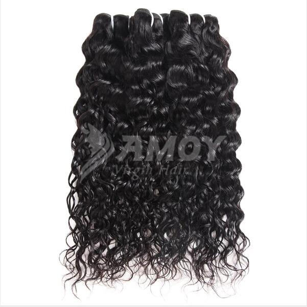 Amoy Virgin Hair Water Wave  8A Remy Hair 3 Bundles with 4*4 Lace Closure