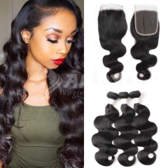 Amoy Virgin Hair Body Wave 8A Remy Hair 3 Bundles with 4*4 Lace Closure