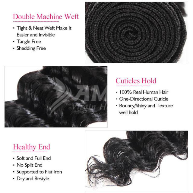 Amoy Virgin Hair Deep Wave 8A Remy Hair 4 Bundles with 4*4 Lace Closure