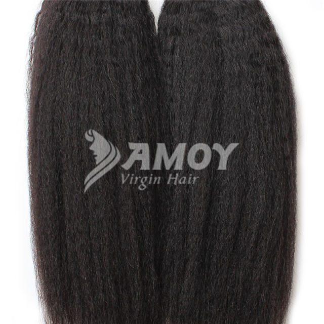 Amoy Virgin Hair Yaki Straight  8A Remy Hair 3 Bundles with 4*4 Lace Closure