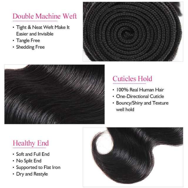 Amoy Virgin Hair Body Wave 8A Remy Hair 4 Bundles with 4*4 Lace Closure