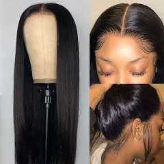 Amoy Virgin Hair T Part Natural Black Hairline Straight Human Hair Lace Wigs