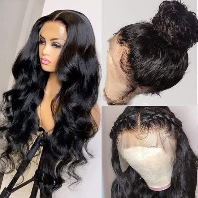 Amoy Virgin Hair 5*5 Natural Black Hairline Body Wave Human Hair Lace Front Wigs