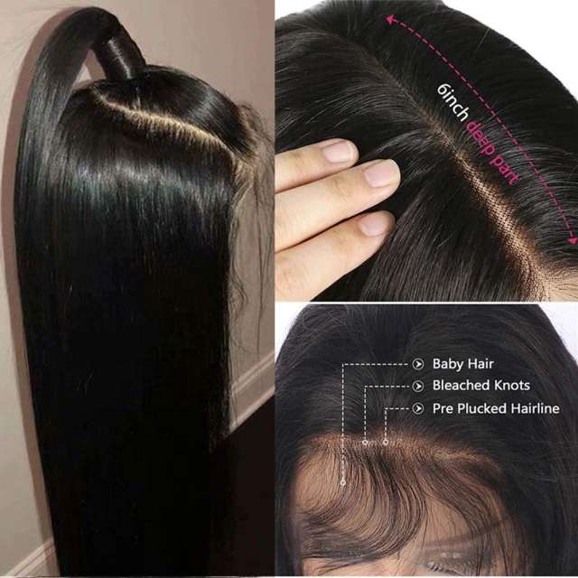 Amoy Virgin Hair 13*6 Natural Black Hairline Straight Human Hair Lace Front Wigs