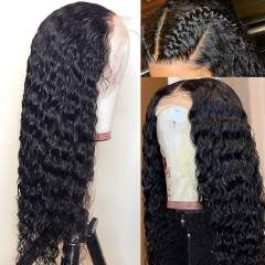 Amoy Virgin Hair T Part Natural Black Hairline Deep Wave Human Hair Lace Wigs