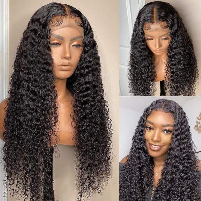 Amoy Virgin Hair 5*5 Natural Black Hairline Kinky Curly Human Hair Lace Front Wigs