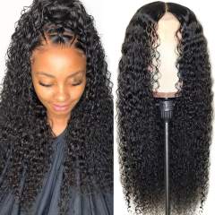 Amoy Virgin Hair T Part Natural Black Hairline Kinky Curly Human Hair Lace Wigs