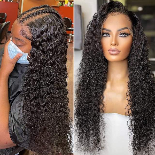 Amoy Virgin Hair 5*5 Natural Black Hairline Deep Wave Human Hair Lace Front Wigs