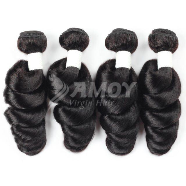 Amoy Virgin Hair Loose Wave 8A Remy Hair 4 Bundles with 4*4 Lace Closure
