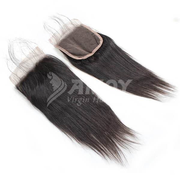 Amoy Virgin Hair Straight 8A Remy Hair 4 Bundles with 4*4 Lace Closure