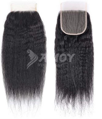 Amoy Virgin Hair Yaki Straight  8A Remy Hair 3 Bundles with 4*4 Lace Closure