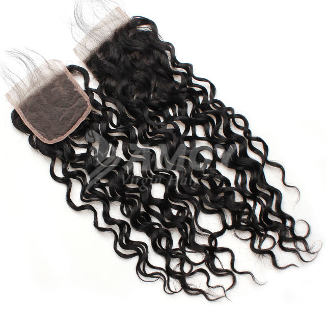 Amoy Virgin Hair Water Wave 8A Remy Hair 4 Bundles with 4*4 Lace Closure