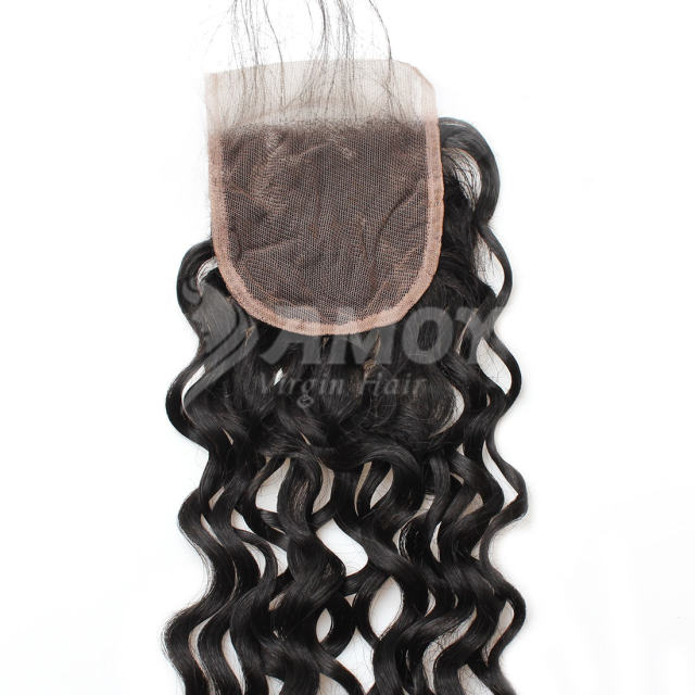 Amoy Virgin Hair Water Wave 8A Remy Hair 4 Bundles with 4*4 Lace Closure