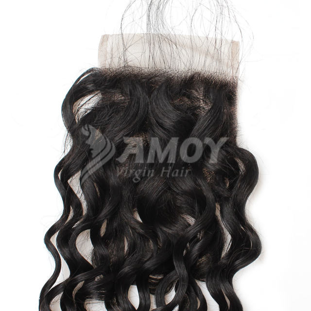 Amoy Virgin Hair Water Wave 8A Remy Hair 4 Bundles with 4*4 Lace Closure