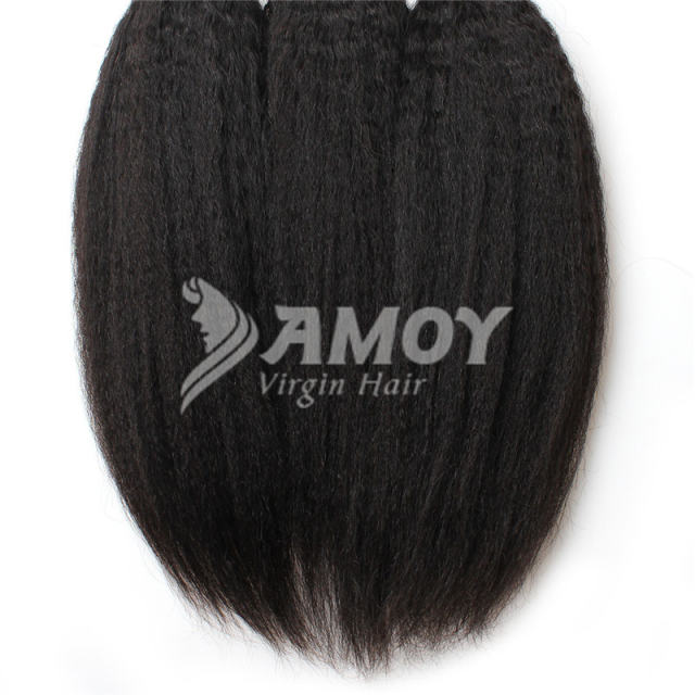 Amoy Virgin Hair Yaki Straight 8A Remy Hair 4 Bundles with 4*4 Lace Closure