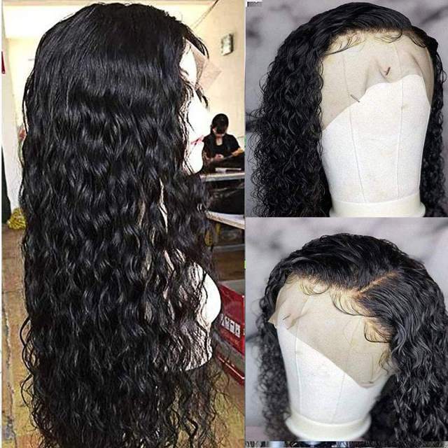 Amoy Virgin Hair 5*5 Natural Black Hairline Water Wave Human Hair Lace Front Wigs