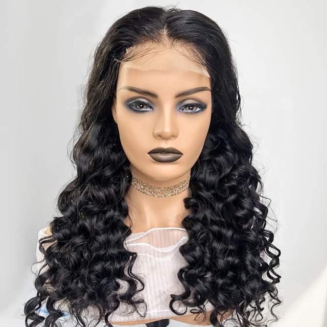 Amoy Virgin Hair 13*6 Natural Black Hairline Loose Deep Human Hair Lace Front Wigs