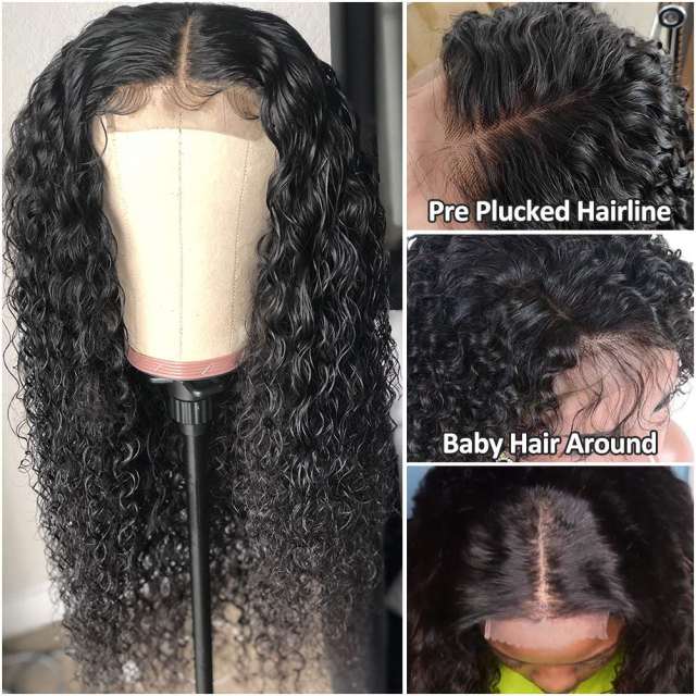 Amoy Virgin Hair 4*4 Natural Black Hairline Kinky Curly Human Hair Lace Front Wigs