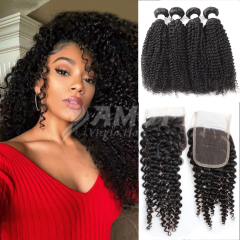 Amoy Virgin Hair Kinky Curly 8A Remy Hair 4 Bundles with 4*4 Lace Closure