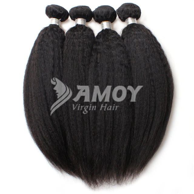 Amoy Virgin Hair Yaki Straight 8A Remy Hair 4 Bundles with 13*4 Lace Frontal