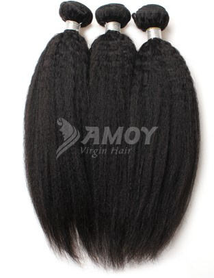 Amoy Virgin Hair Yaki Straight 8A Remy Hair 3 Bundles with 13*4 Lace Frontal