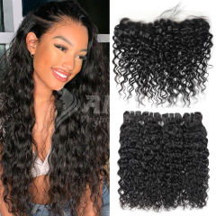 Amoy Virgin Hair Water Wave 8A Remy Hair 4 Bundles with 13*4 Lace Frontal