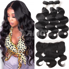 Amoy Virgin Hair Body Wave 8A Remy Hair  3 Bundles with 13*4 Lace Frontal