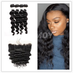 Amoy Virgin Hair Loose Deep 8A Remy Hair 4 Bundles with 13*4 Lace Frontal