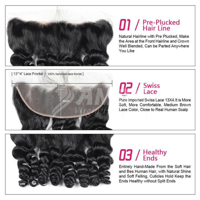 Amoy Virgin Hair Loose wave 8A Remy Hair 3 Bundles with 13*4 Lace Frontal