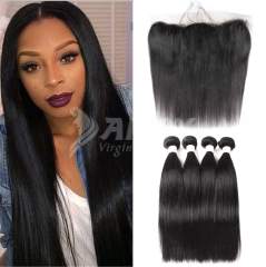 Amoy Virgin Hair Straight 8A Remy Hair 4 Bundles with 13*4 Lace Frontal