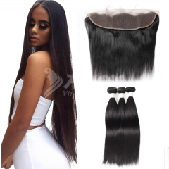 Amoy Virgin Hair Straight 8A Remy Hair  3 Bundles with 13*4 Lace Frontal