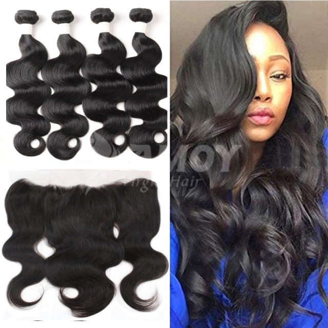 Amoy Virgin Hair Body Wave 8A Remy Hair 4 Bundles with 13*4 Lace Frontal