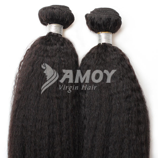 Amoy Virgin Hair Yaki Straight 8A Remy Hair 3 Bundles with 13*4 Lace Frontal