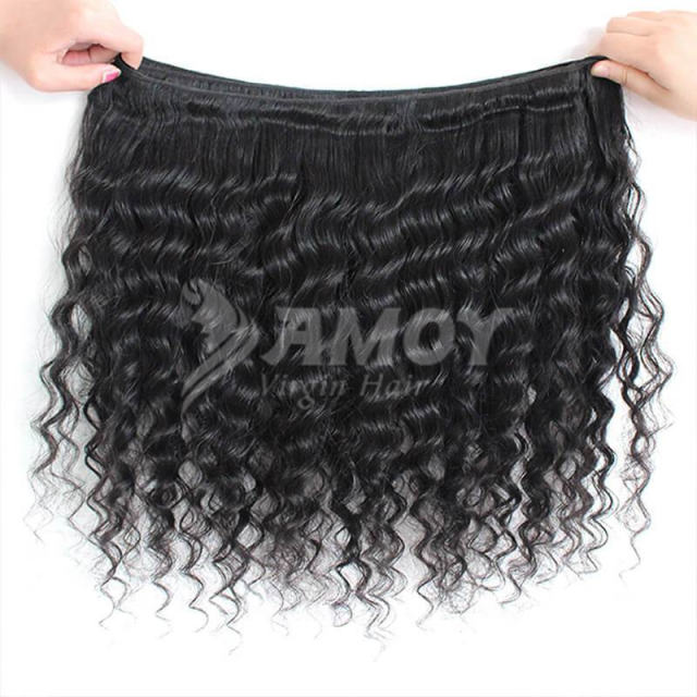 Amoy Virgin Hair Deep Wave 8A Remy Hair 3 Bundles with 13*4 Lace Frontal