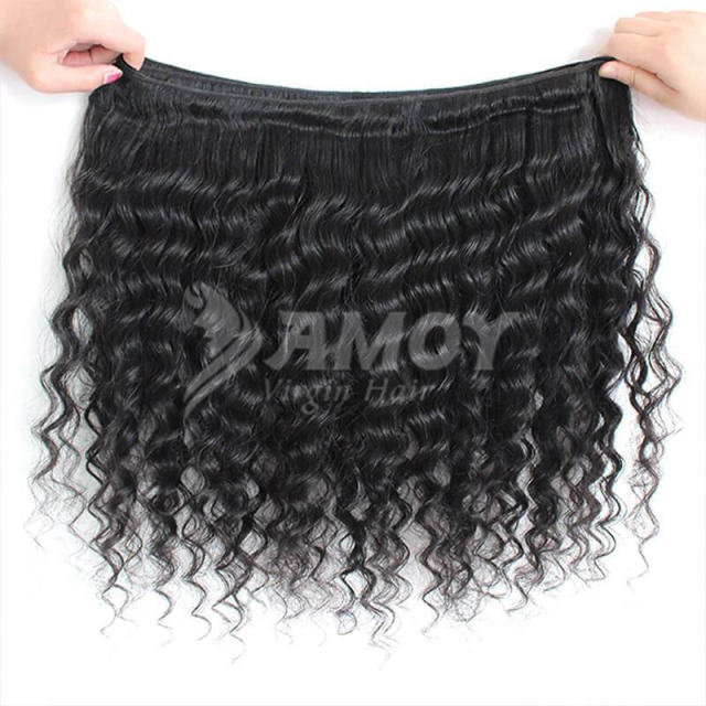 Amoy Virgin Hair Deep Wave 8A Remy Hair 4 Bundles with 13*4 Lace Frontal