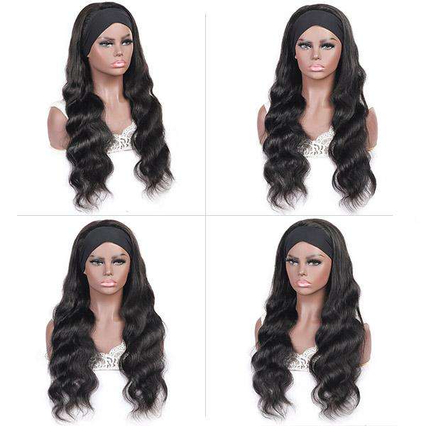 Amoy Virgin Hair Body wave Human Hair Headband Wigs--NO GEL NO SEW IN For beginners, buy one get one free headband