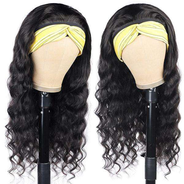 Amoy Virgin Hair Loose Deep Human Hair Headband Wigs--NO GEL NO SEW IN For beginners, buy one get one free headband