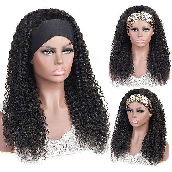 Amoy Virgin Hair Kinky Curly Human Hair Headband Wigs--NO GEL NO SEW IN For beginners, buy one get one free  headband wigs virgin hair