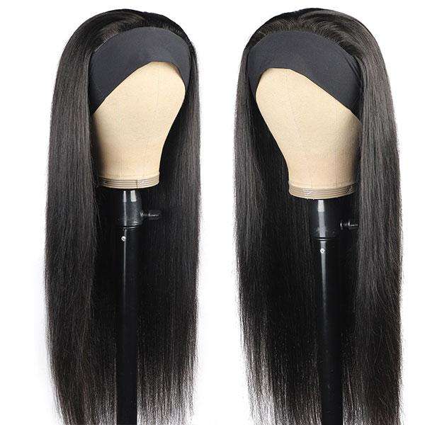 Amoy Virgin Hair Straight Human Hair Headband Wigs--NO GEL NO SEW IN For beginners, buy one get one free headband